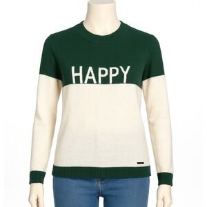Peace Love World Sweater Happy Color Block Pullover Affirmation Green White XS